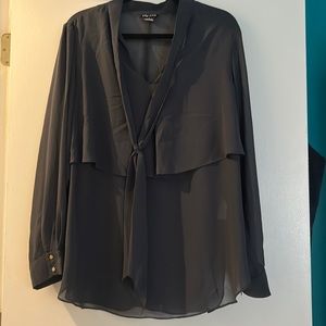 EUC Navy City Chic Tie Neck LS Blouse